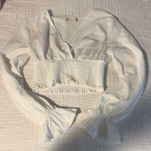 Altar'd State Cream Smocked V-Neck Blouse
